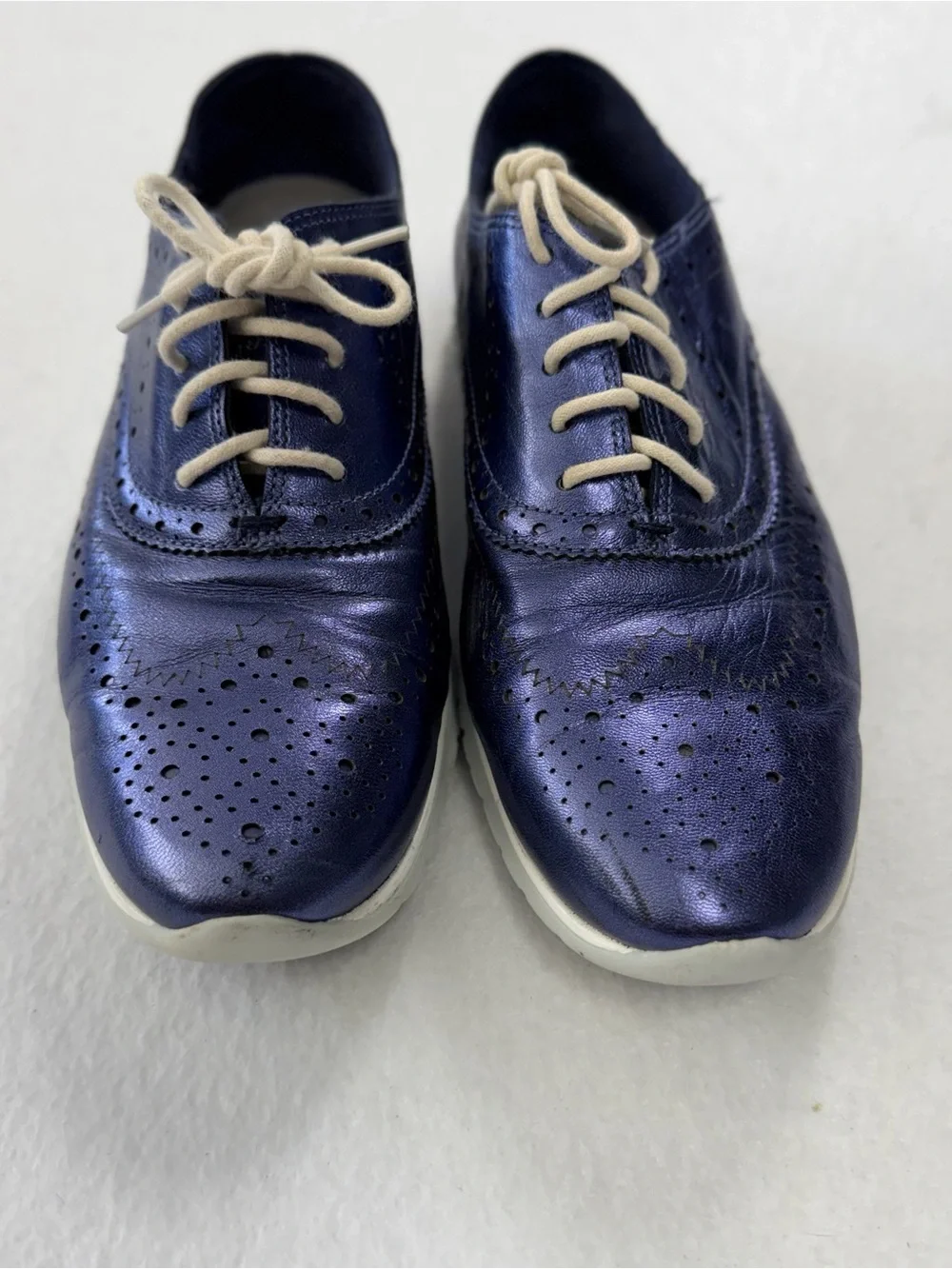 Cole Haan Zerogrand Womens 8.5B Metallic Blue Leather Comfort Wingtip Oxford